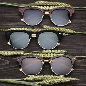 Cat Eye Womens Round POLARIZED BAMBOO WOOD SUNGLASSES Wooden Retro Vintage Frame - Picture 1 of 6