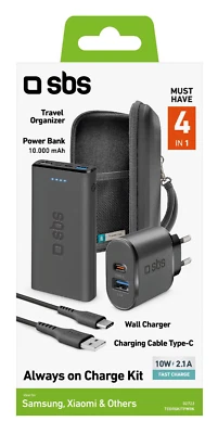 SBS Powerbank Always on Charge KIT 4 teilig 10.000mAh LAdegerät USB-A / USB-C .. - Bild 1 von 2