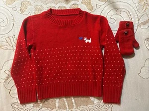 Girls Red Sweater And Red Minnie Mouse Mittens - Picture 1 of 8