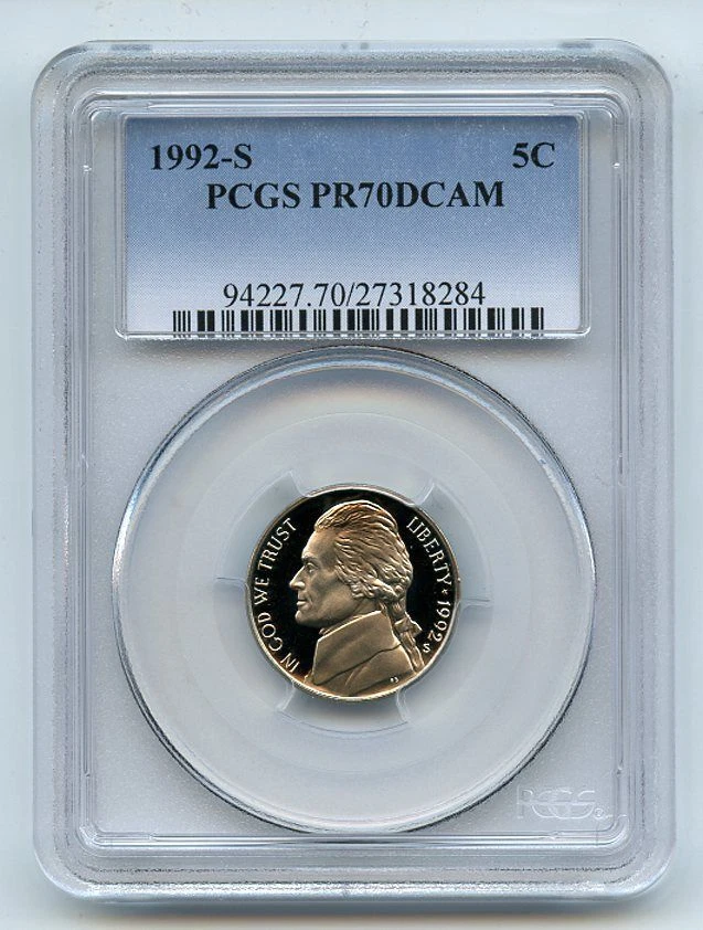 1992 S 5C Jefferson Nickel Proof PCGS PR70DCAM - Image 1 of 1