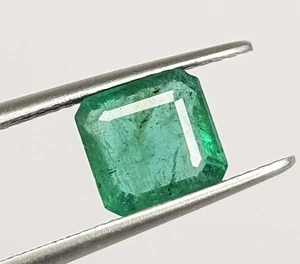 1.61 CT NATURAL EMERALD ZAMBIAN SQUARE CUT UNTREATED LUSTROUS GEMSTONE - Picture 1 of 9