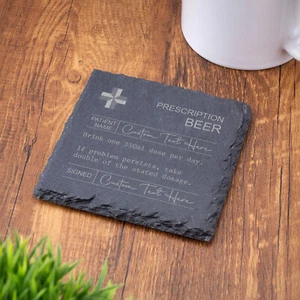 Personalised Prescription Style Slate Coaster Custom Engraved Drinks Coaster - Picture 1 of 18