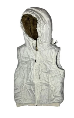 American Eagle Outfitters Small White Hooded Faux Fur Vest Zip Pockets Coat - Изображение 1 из 4