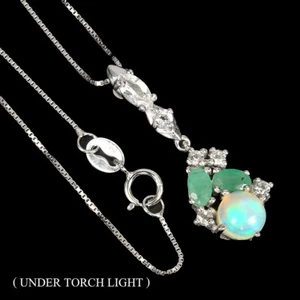 Summer 925 Silver Necklace Round Fire Opal 6mm Emerald Topaz Gemstone Jewelry - Picture 1 of 9