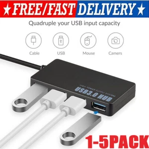 4 Port USB 3.0 Hub Cable Power Adapter Splitter Multiple Extender for Laptop - Picture 1 of 13