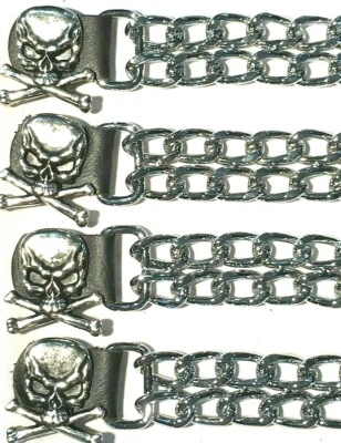 4 SKULL & CROSS BONES DIAMOND CUT CHROME CHAIN MOTORCYCLE VEST EXTENDERS USA - Image 1 of 2