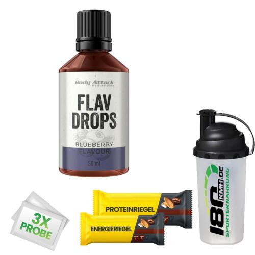 (194,60EUR/L) Body Attack Flav Drops 50ml Flasche Aroma Tropfen + Bonus