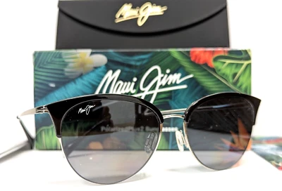 全新 Maui Jim Olili 光泽黑色银色偏光中性灰色太阳镜 330-02 — 第 1/4 张图片