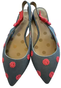 Boden Slingback Ballerina Flats Pointed Toe Royal Blue Sze 40- US9 Sequined - Picture 1 of 11