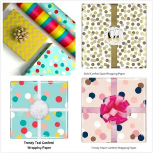 Confetti Spot Gold Pink Teal Birthday gift wrapping paper 3 sheets 50x70cm ea - Picture 1 of 8
