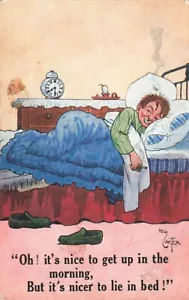1915 REG CARTER It's nicer to lie in bed Humour E. Mack postcard - Picture 1 of 2