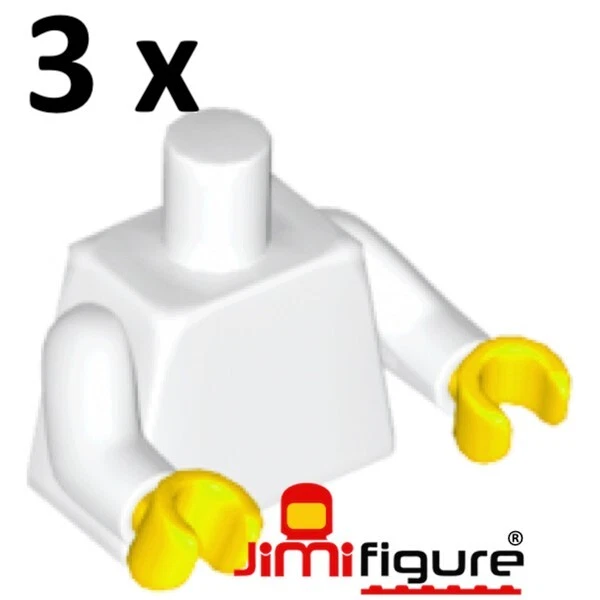 NEW 3 x LEGO Minifigure Torso Plain White w Yellow Hands 973c00 Genuine Bulk Lot - image 1 of 1