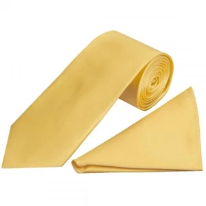 Handgefertigte klassische Herren-Krawatte und quadratisches Taschen-Set Hochzeitskrawatte aus schlichtgold Satin - Bild 1 von 4