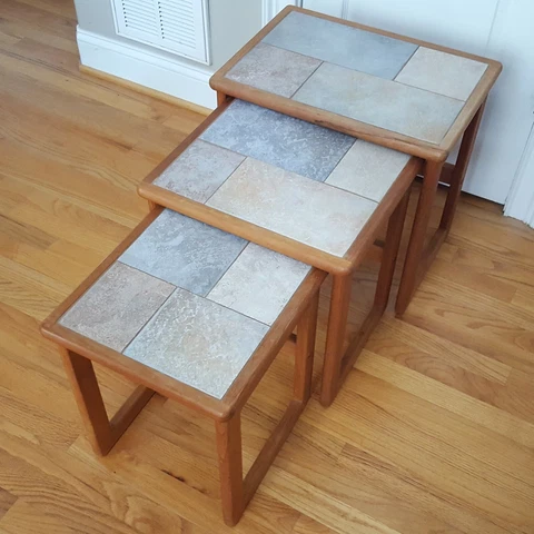 Vintage MCM Danish Nesting Tables(3) Teak & Tile Beautiful Colors Mobel Toften! Cover