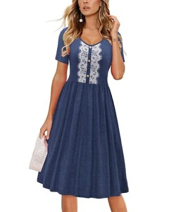 LAISHEN Women's V Neck Button Dress, A Line, Casual Summer, XL Navy Blue - Picture 1 of 4