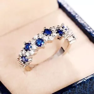 2 Karat runder im Labor hergestellter Saphir Diamant Hochzeitsband Ring 14K weiß vergoldet - Bild 1 von 5