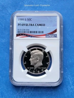 1989-S Proof Kennedy 50c, PF69 Ultra Cameo by NGC ~ 🇺🇲 Patriotic Label  - Image 1 of 4