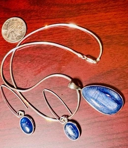 Artisan 925 Sterling Silver With Opalescent Blue Sodalite Necklace Earring Set - Picture 1 of 8