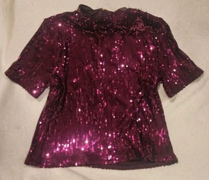 Michael Kors Pink Sequins Top/Blouse Large Some Damage On Shoulder - Picture 1 of 7