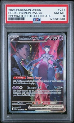 2025 POKEMON DESTINED RIVALS 231/182 ROCKET'S MEWTWO EX ILLUSTRATION RARE PSA 8 - Image 1 of 2