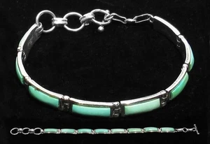 Vintage Betty Thomas Sanel 925 Silver Turquoise Panel Link Bracelet 6" - 6 1/2" - Picture 1 of 17