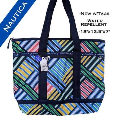 NUEVO Bolso de Playa Nautica Tote Market Grande Azul Rayas Retazos Capitanes Cuartos Foto 1 de 4