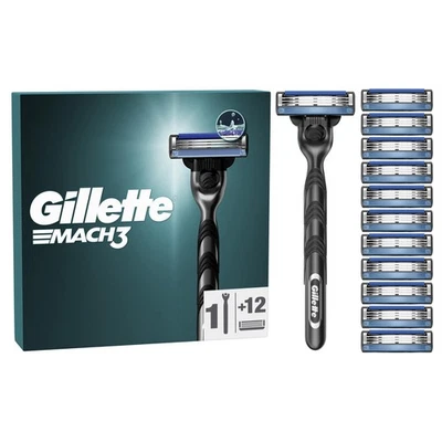 Gillette Mach3 Regolabarba Uomo Lame Rasoio a Mano Libera 1 Manico e 12 Lamette - Immagine 1 di 4