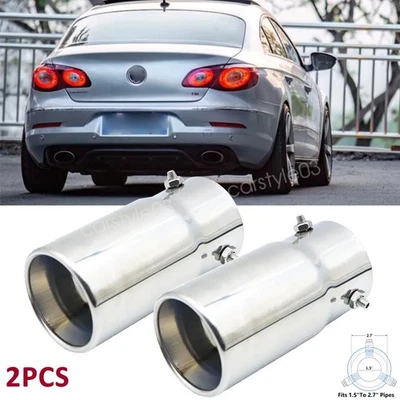 2PCS Exhaust Pipe Tip Rear Tail Throat Muffler Chrome For Volkswagen Passat CC - Image 1 of 4