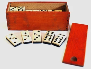 Europäische Knochen & Ebenholz Dominosteine 28-teiliges Set - Schwalbenschwanz Orange Holz Box - schön! - Bild 1 von 9