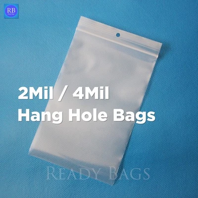 Clear 2Mil Hanghole Plastic Reclosable Bags 4Mil Zip Seal Hang Hole Top Lock Bag - Image 1 of 4