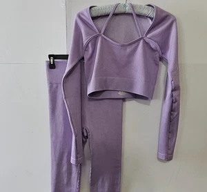 2-Piece Spandex Size OS Light Purple Ribbed Long-Sleeved Crop Top and Matching L - Picture 1 of 22