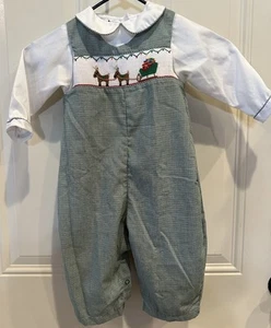 Pagliaccetto PETIT AMI Ragazzi Gingham Ricamato Natale Fumè Taglia 18 Mesi - Foto 1 di 18