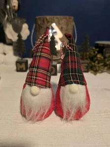 New 6" Red And Green Christmas Gnome Ornament Pair - Picture 1 of 1