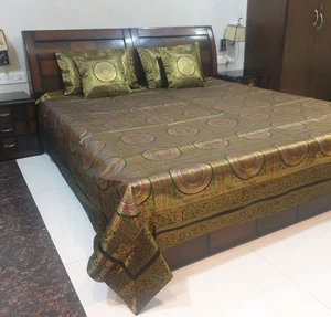 Banarasi Bed Cushion & Pillow Cover Set Mandala Black Woven Zari Brocade Gift - Picture 1 of 14