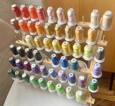 53 New Spools Polyester  Embroidery Thread + Wooden Display Rack  - Image 1 of 4