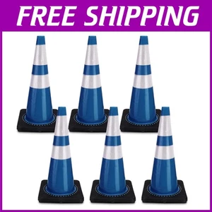 6 Pack 28" Blue Traffic Safety Cones with Reflective Collars - Picture 1 of 8