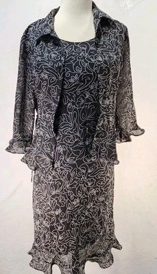 Studio I Petite Mujer 6P Sin Mangas Midi Vestido Chaqueta Negro/Blanco Geométrico  Foto 1 de 4