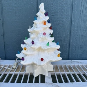 Vintage Atlantic A104 Ceramic Lighted Christmas Tree 11" White Base Hand Made - Picture 1 of 4