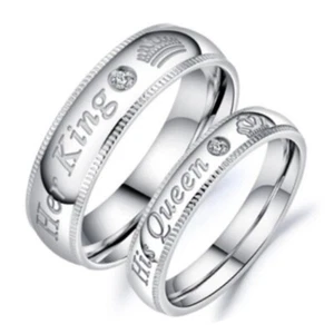 1 Pair His Queen and Her King Couple Rings Set Wedding Engagement Promise Ring - Picture 1 of 6