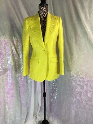 Blazer Dolce & Gabbana Amarillo Canario Floral Brocado Turlington Talla US6/IT40 AUTÉNTICO  Foto 1 de 4