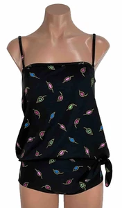 Gottex 2 pc Paisley Tankini Size 10 Black Gold Built in Bra NWOT Swimsuit - Picture 1 of 16