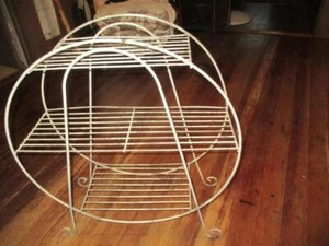 White Round Metal Flower/Plant Stand Retro MCM 27" Tall x 24" Wide - Picture 1 of 5