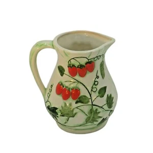 Hand Painted Strawberry Vine Ceramic Pitcher - Picture 1 of 4