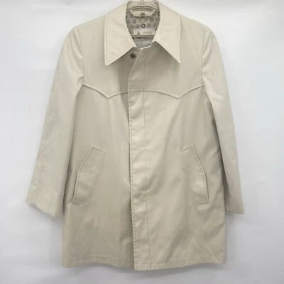 复古 London Fog Maincoats Trench 男式 42R 米色 Mid Yoke 夹克外套 尼龙衬里 — 第 1/4 张图片