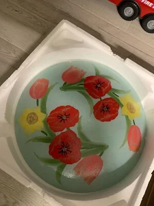 Block Crystal 16" Round Platter Spring Garden glass in original box. - Picture 1 of 6