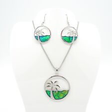 Resin Jewelry Necklace, Pendant, and Earring Set - Metal Alloy Ocean Palm Tree
