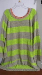 KABEL & STÄRKE gelb & hellbraun gestreift KABELSTRICKPULLOVER ~ Damen 2X - Bild 1 von 3