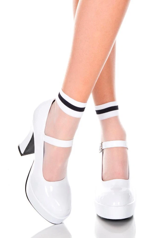 Sexy PIERNAS DE MÚSICA RAYAS TRANSPARENTES TOPS Calcetines Tobillo Alto Medias Tobilleras Foto 1 de 1