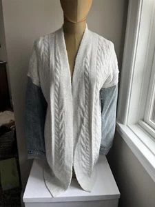 Hem & Thread Open Front Cardigan With Denim Sleeves Size Large New With Tags - Picture 1 of 3