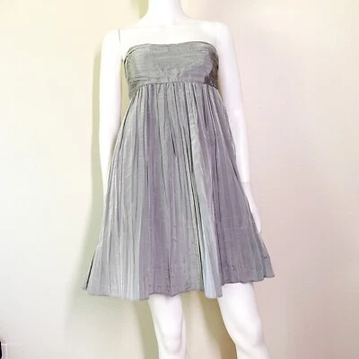 Calypso St. Barth Dress sz 4 Iowa Strapless Mini Gray Crinkle Silk Empire Waist - Image 1 of 4